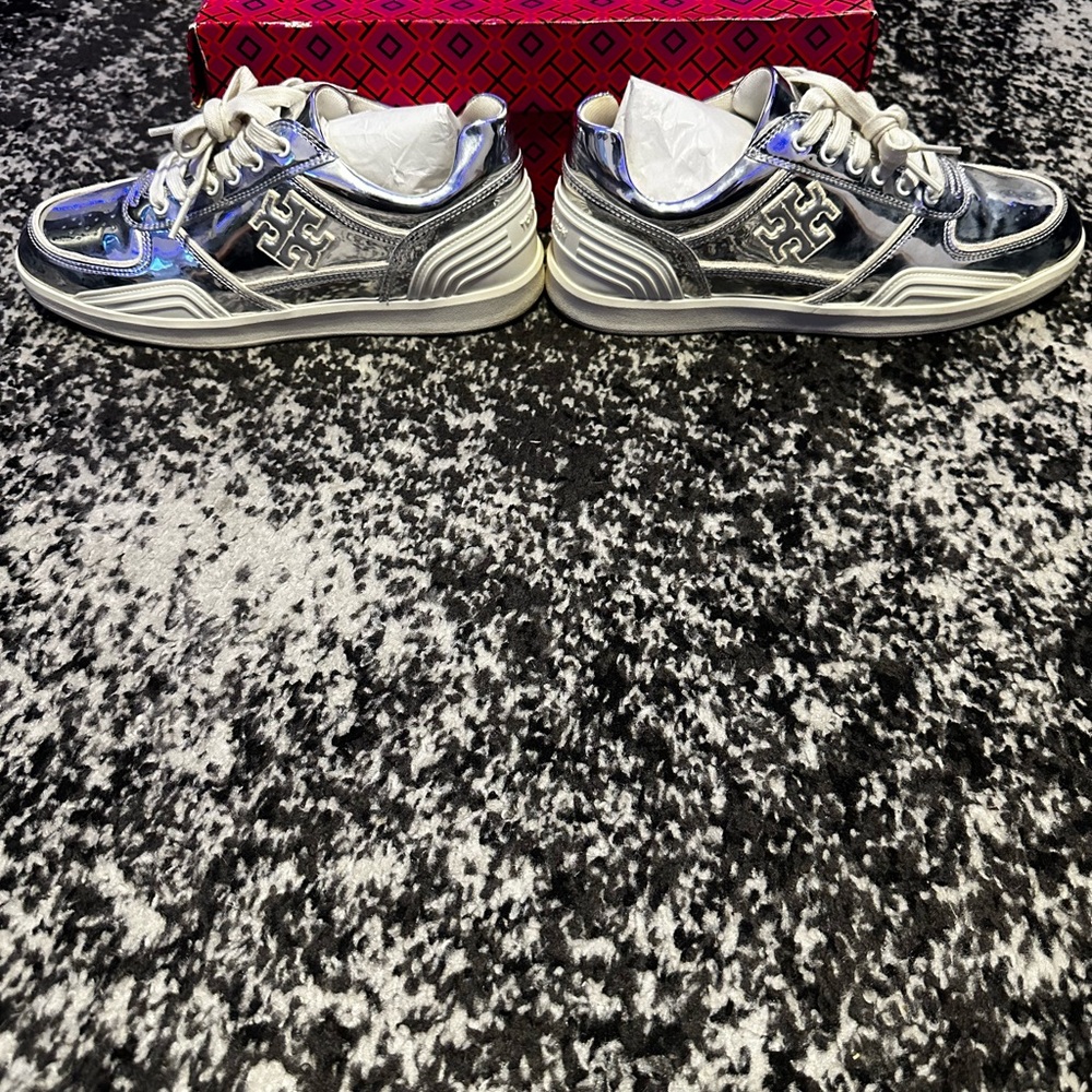 Tory Burch Silver Metallic Sneakers